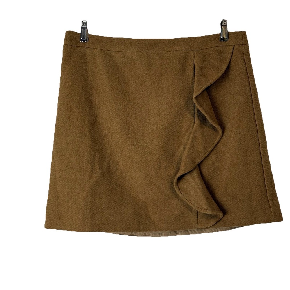 J Crew Mercantile Women's Brown‎ Mini Skirt Ruffle Wool Blend Preppy Sz 10